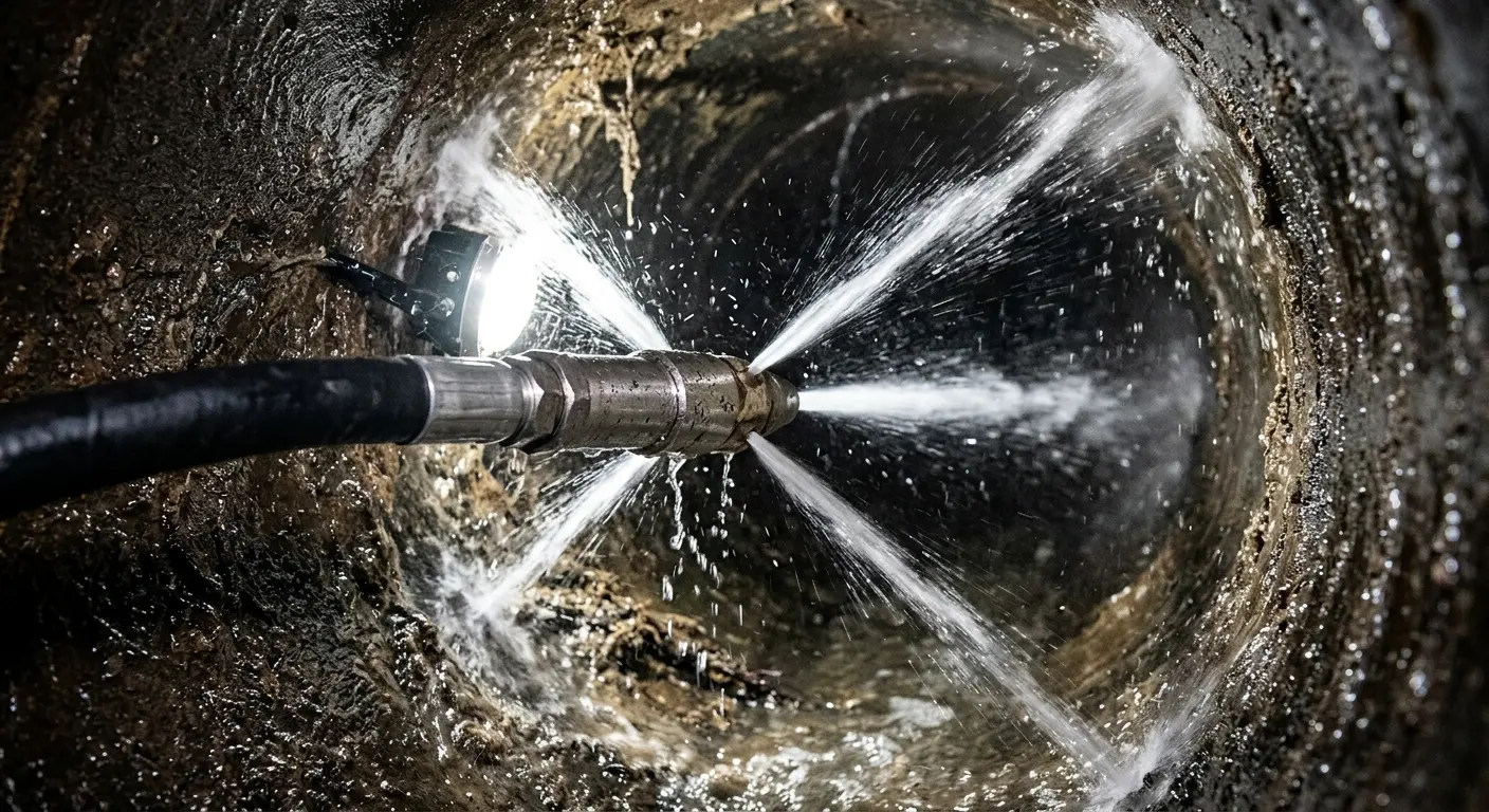 High-pressure hydro jetting nozzle cleaning sewer pipe for Storm Drain Cleaning in Excelsior Springs